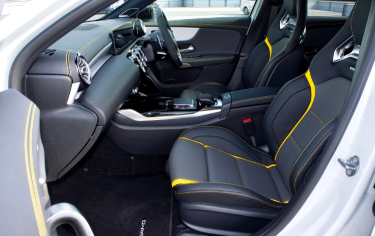 Clean car interior with detailed seats, dashboard, and center console